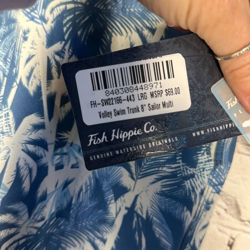 Fish Hippie Mens Volley Swim Trunks‎ 8” Sailor Swimwear Board Shorts size L NEW